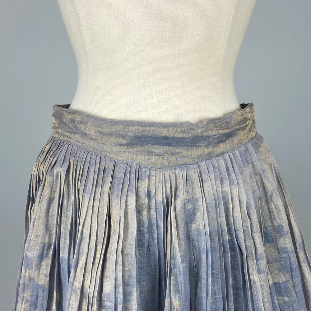 Thierry Colson Womens Tijuana Pleated Mini Skirt Blue Shimmer size Medium - Picture 2 of 9